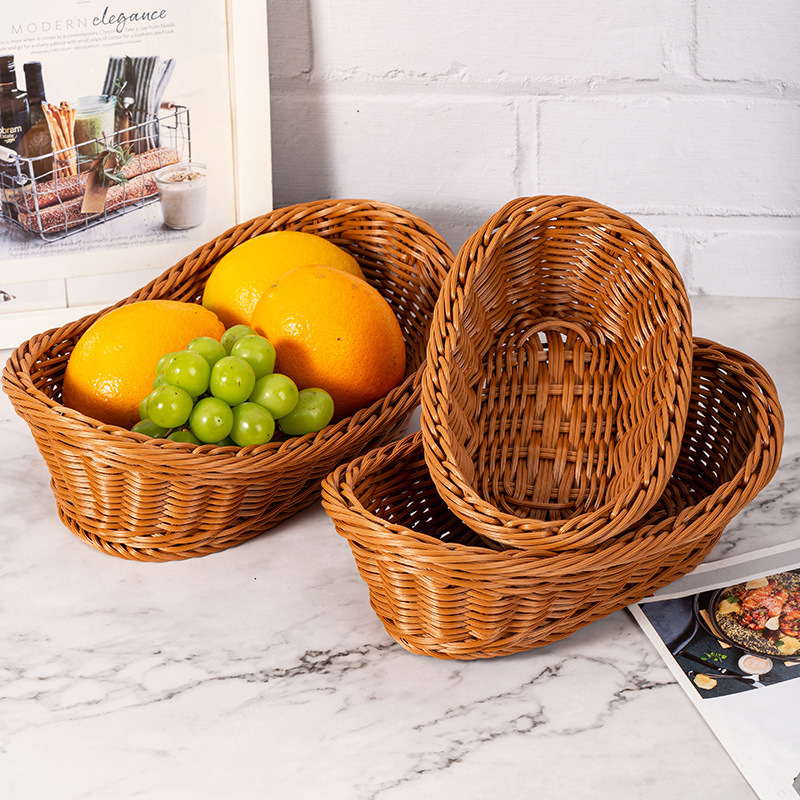 Imitation Rattan Basket Small Fruit Basket Household Desktop Storage Basket Snacks Grocery Basket Dried Fruit Plate Fruit Plate Bread Storage Basket