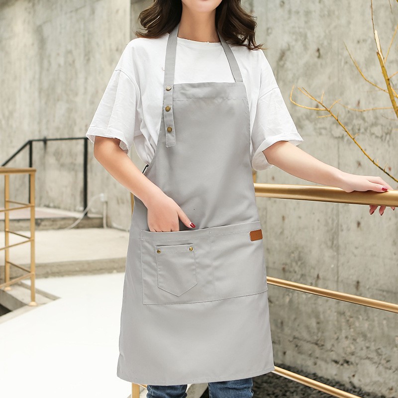 Amazon delantal de lona Halter hombro simple delantal de Bolsillo grande H hombro logotipo personalizado delantal de trabajo al por mayor