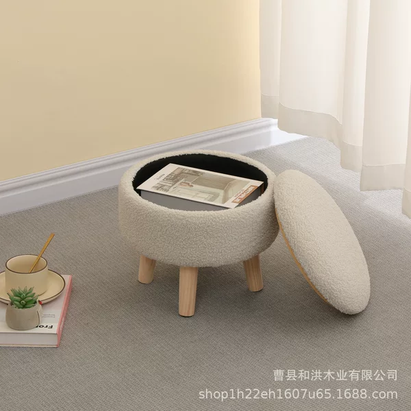 Simple Small Stool for Living Room, Shoe Bench, Simple Fabric Round Pouf, Cashmere Bench, Coffee Table, Storage Stool