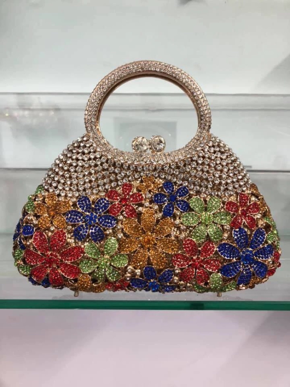 Túi clutch nữ đính kim cương giả họa tiết hoa cúc, dung tích lớn, phong cách dạ tiệc — Màu đỏ chi tiết 1