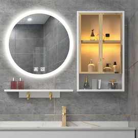 卫生间智能镜柜组合单独挂墙式浴室除雾圆形镜子化妆灯置物架壁挂