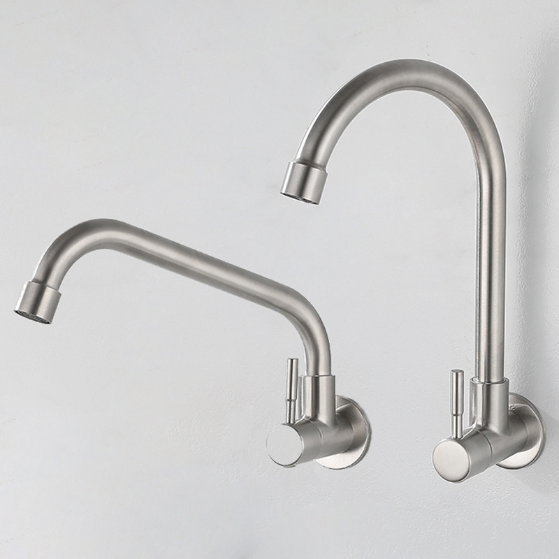 304 Brushed Stainless Steel Wall-Mounted Faucet for Home Kitchen, Single Cold Water Rotating Sink Faucet, Simple Water Purification Faucet 304 Brushed Stainless Steel Wall-Mounted Faucet for Home Kitchen, Single Cold Water Rotating Sink Faucet, Simple Water Purification Faucet