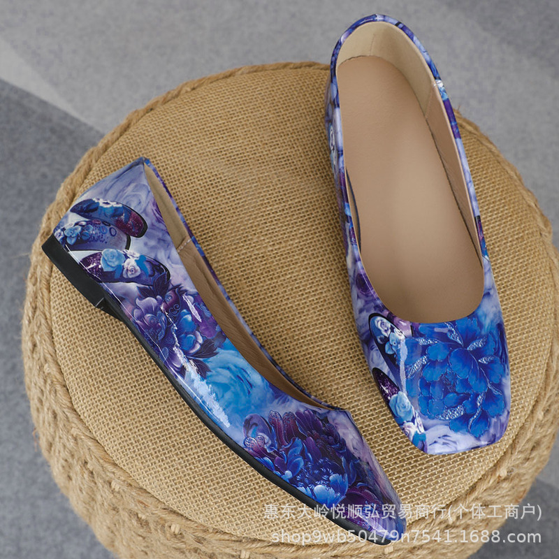Blue and Purple Floral Square-Toe Shallow-Mouth Flats, Flat Low-Heel Casual Commuter Women's Shoes Wholesale, Women's Shoes 2026 New Model Blue and Purple Floral Square-Toe Shallow-Mouth Flats, Flat Low-Heel Casual Commuter Women's Shoes Wholesale, Women's Shoes 2026 New Model
