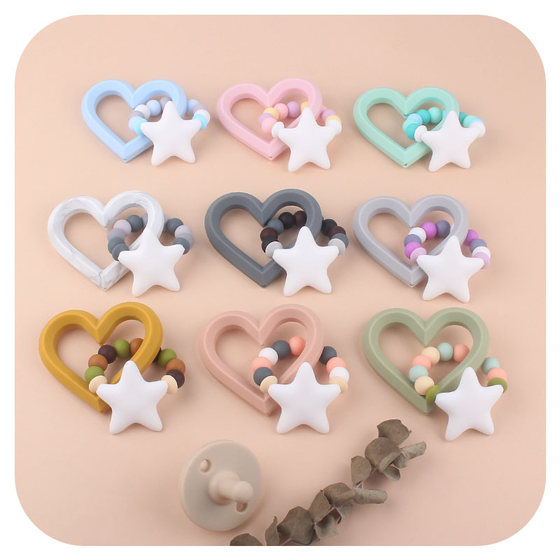 Nuevos productos para bebés de silicona gran amor teether calmante bebé cuentas de silicona pezón pulsera juguete teether