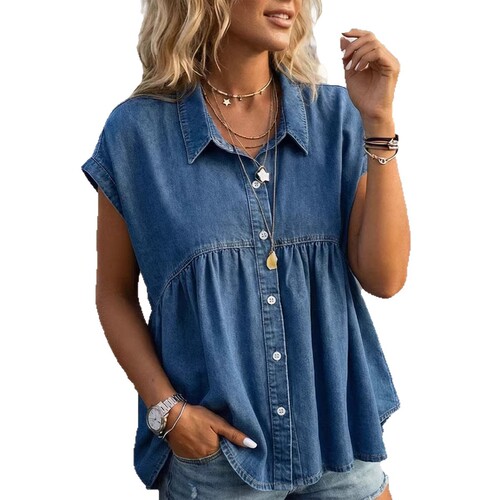 2026 cross-border foreign trade women's clothing independent station Yama spring and summer new fashionable and comfortable casual commuting imitation denim top