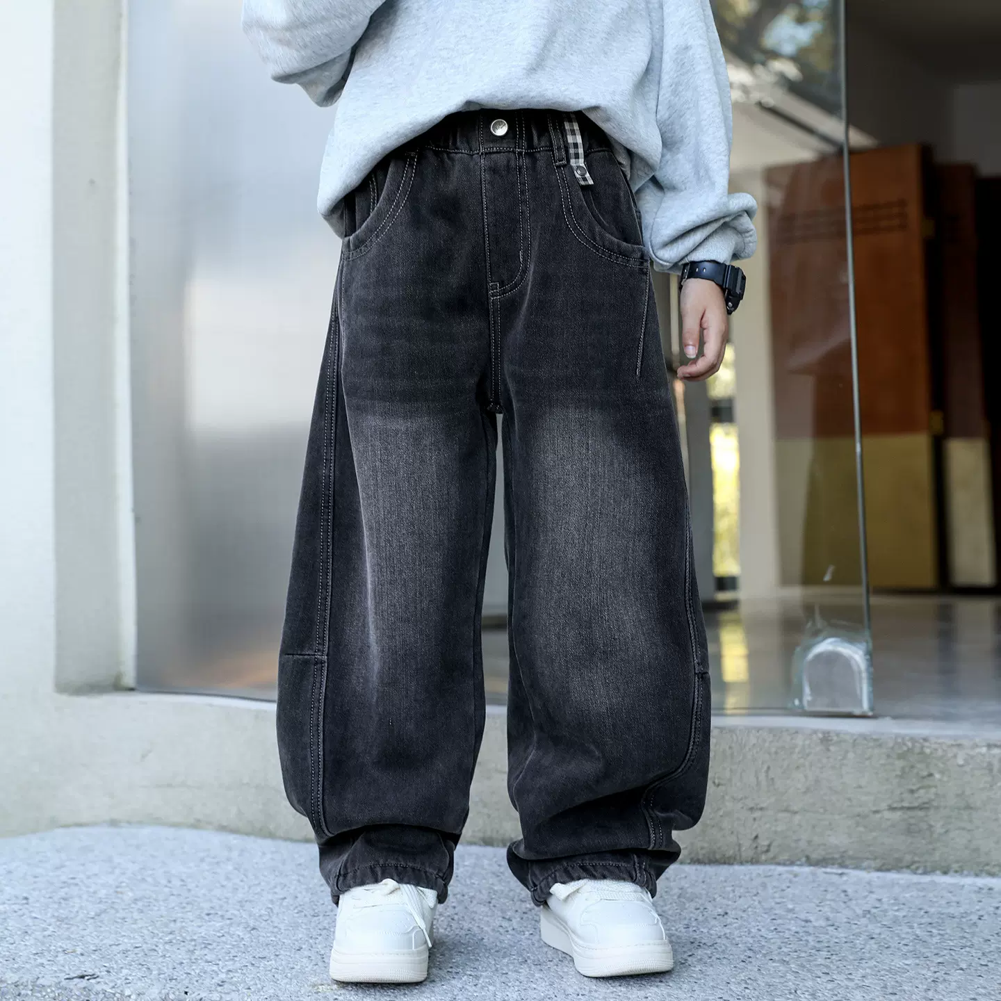 男童秋冬牛仔裤2025新款日系童装宽松加绒裤子儿童直筒裤萝卜裤子