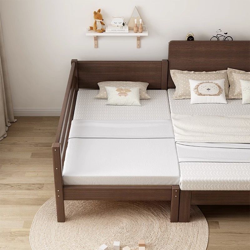 Solid Wood Children's Bed with Guardrails, Baby Crib for Boys and Girls, Baby Splicing Bed, Thickened and Thickened Edge Bed, Splicing Large Bed