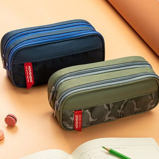 (Cross-border trading), camouflage double-layer pencil case for boys, multilayer storage system for pencils for students