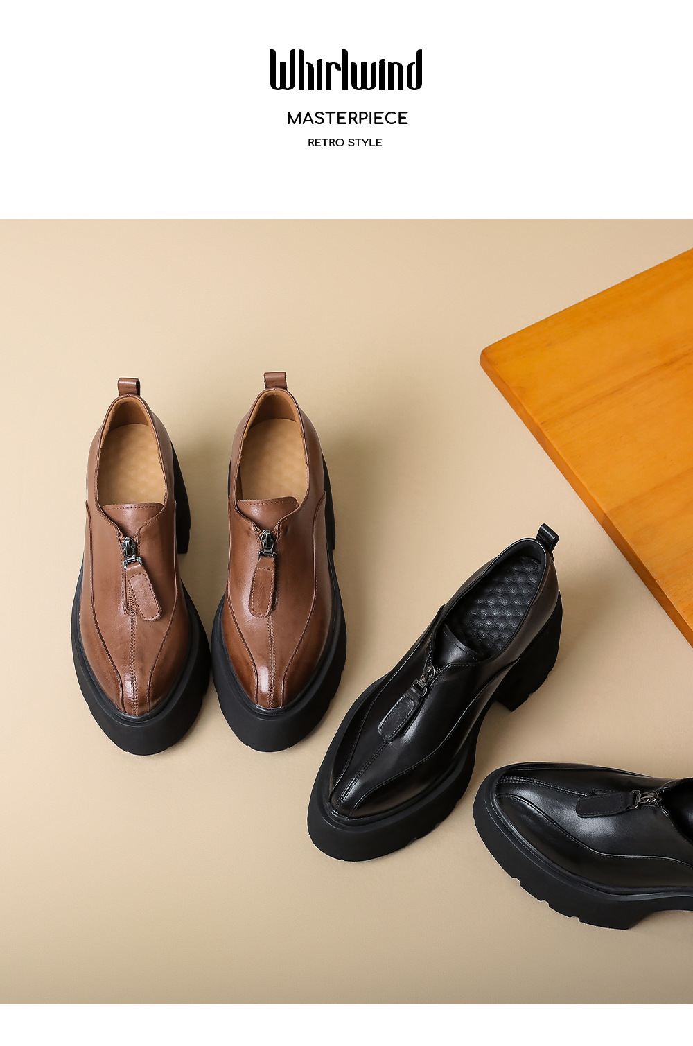 Giày loafer nữ đế xuồng da thật gót vuông phong cách Anh quốc — màu nâu chi tiết 10