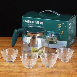 New Heat-Resistant Qinya Glass Tea Set Five-Piece Office Kung Fu Tea Cup Set Event Gift Printed Logo