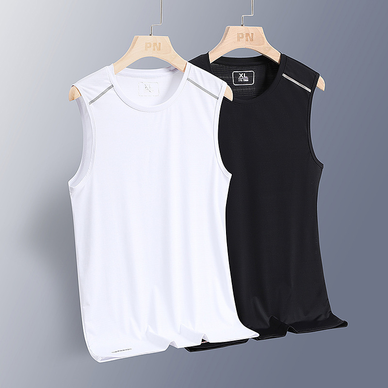 Large size moisture absorbent sweatshirt quick-drying clothes Ice Silk sports vest men's summer sleeveless running fitness T-shirt manufacturers Large size moisture absorbent sweatshirt quick-drying clothes Ice Silk sports vest men's summer sleeveless running fitness T-shirt manufacturers