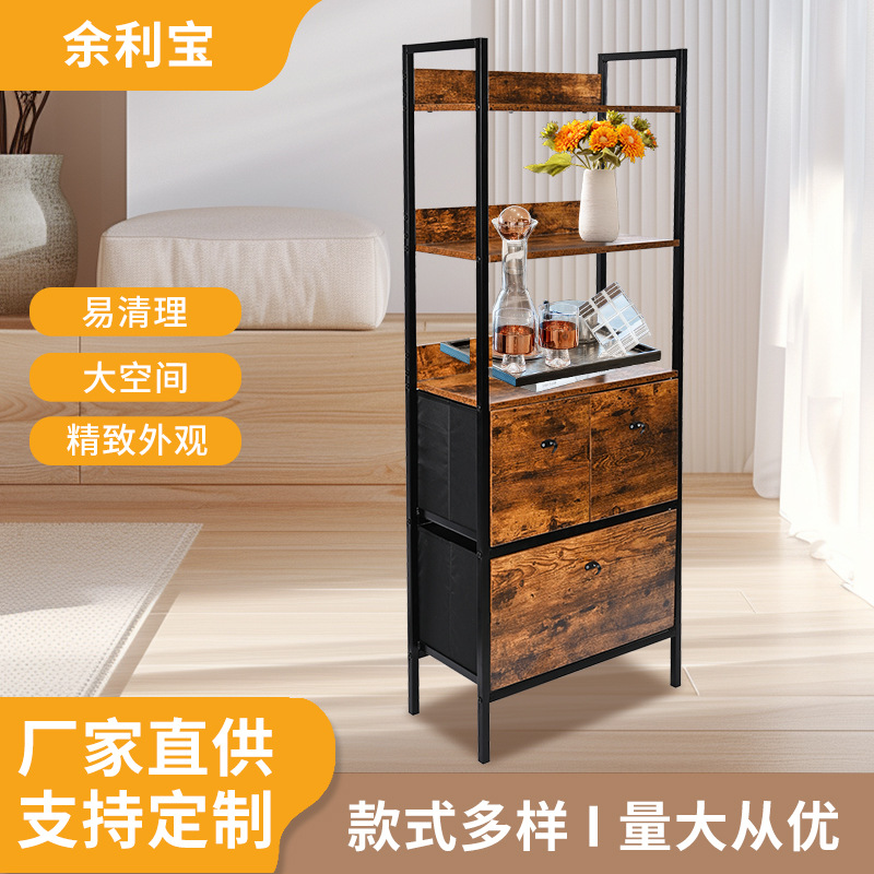 Casa sala de estar almacenar estanterías de oficina estanterías de piso de exposición de hierro y madera retro doble capa de tela ventilación simple