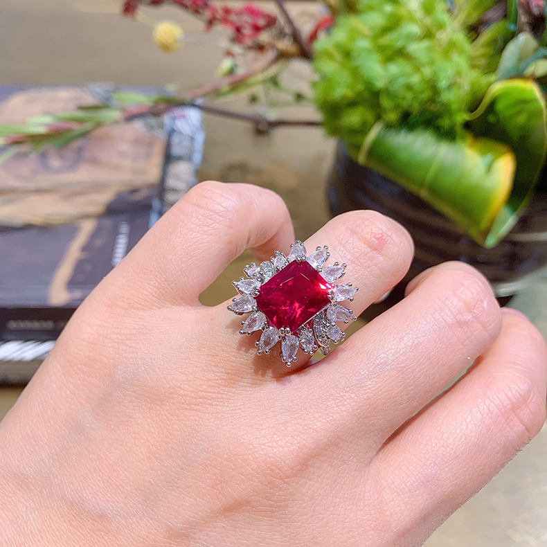 Retro Square Copper Gold Plated Inlay Artificial Gemstones Rings