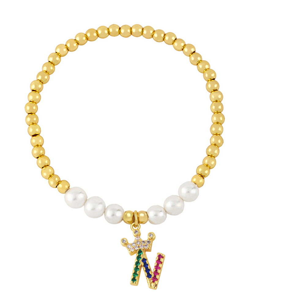 26 English letter bracelet fashion copper beads pearl elastic bracelet