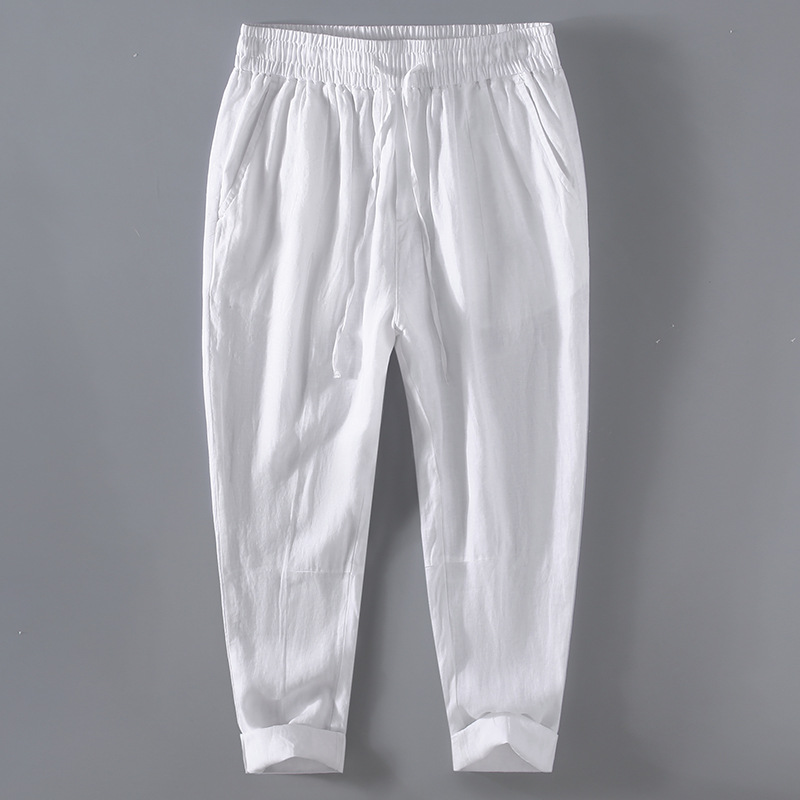 Leinenhose für Herren im chinesischen Stil, locker sitzende Hose mit geradem Bein und weitem Bein, Sommerhose aus Leinen für Herren, lässige Sporthose_voghion.com