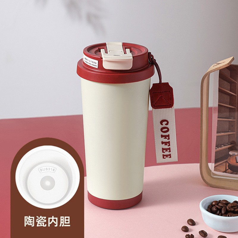 Taza de café lirio de los valles de alto valor para hombres y mujeres 316 taza de aislamiento de acero inoxidable forro de cerámica taza de agua de regalo de oficina de negocios