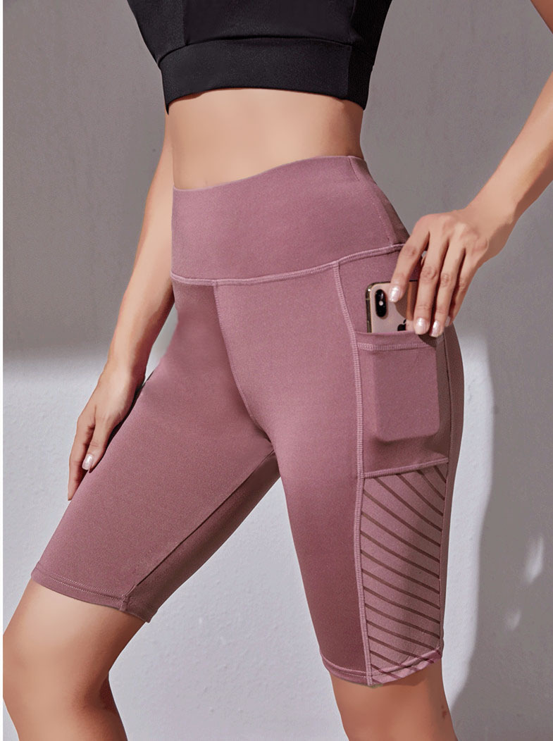 Multi-color Mesh Five-point Pants Pocket Yoga Pants High Waist Elastic Hip-lifting Leggings Women