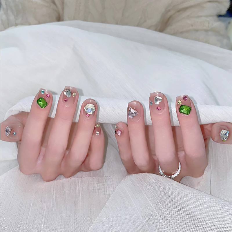 智贝详情图_3C188绿色渐变山茶花穿戴甲新款网红抖音穿戴美