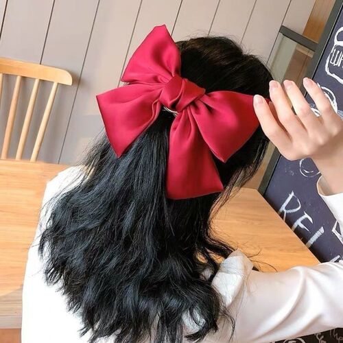 Korean red big bow hairpin on the back of the head Internet celebrity spring clip hairpin white girl hair top clip headdress