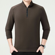 正品牌新款男士百搭长袖体恤2025秋季时尚休闲羊毛质感立领T恤衫