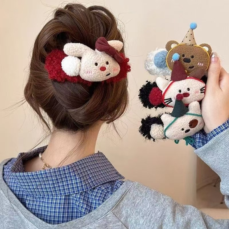 Original Design Cute Plush Hairpin Women's 2024 New Style Back of Head High-grade Hair Duckbill Clip Headwear Clip