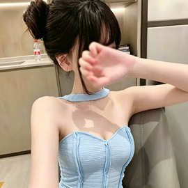 TZ7221甜辣小吊带背心女外穿性感纯欲内搭打底无肩带抹胸挂脖上衣