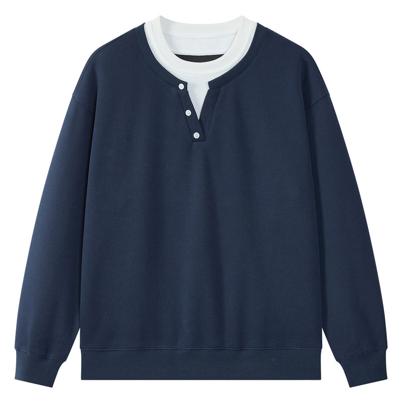 Qilin Men's Fashion Ins American Style Fake Two-Piece Henley Collar Sweatshirt for Men, Heavyweight Base Layer V-Neck Top for Autumn and Winter Qilin Men's Fashion Ins American Style Fake Two-Piece Henley Collar Sweatshirt for Men, Heavyweight Base Layer V-Neck Top for Autumn and Winter