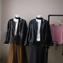 [比正]2025秋冬新款 韩版高级感圆领宽松休闲百搭皮衣外套女5291