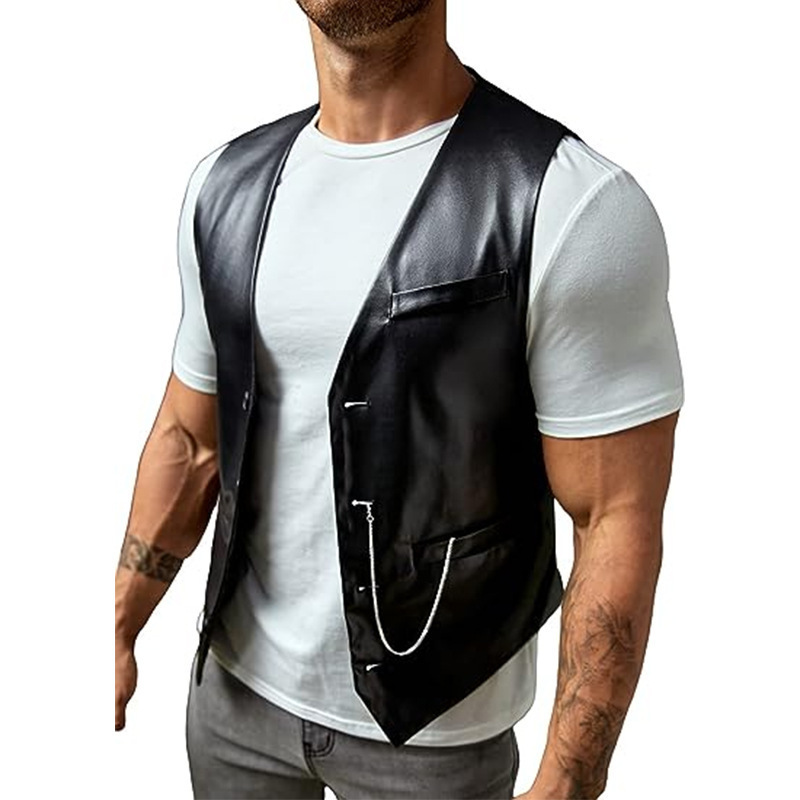 2025 New Cross-border Trade Simple Men's PU Slim Leather Vest Jacket Men's Vest Vest 2025 New Cross-border Trade Simple Men's PU Slim Leather Vest Jacket Men's Vest Vest