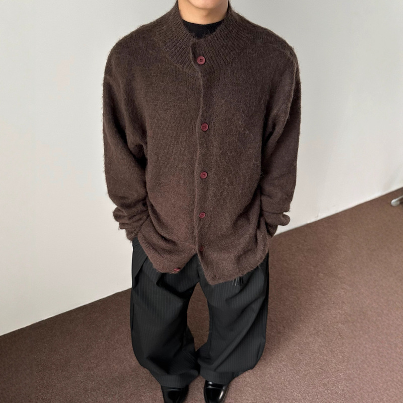 美式毛衣仿羊毛男款松弛boxy纽扣针织休闲高级感海马毛开衫外套|undefined
