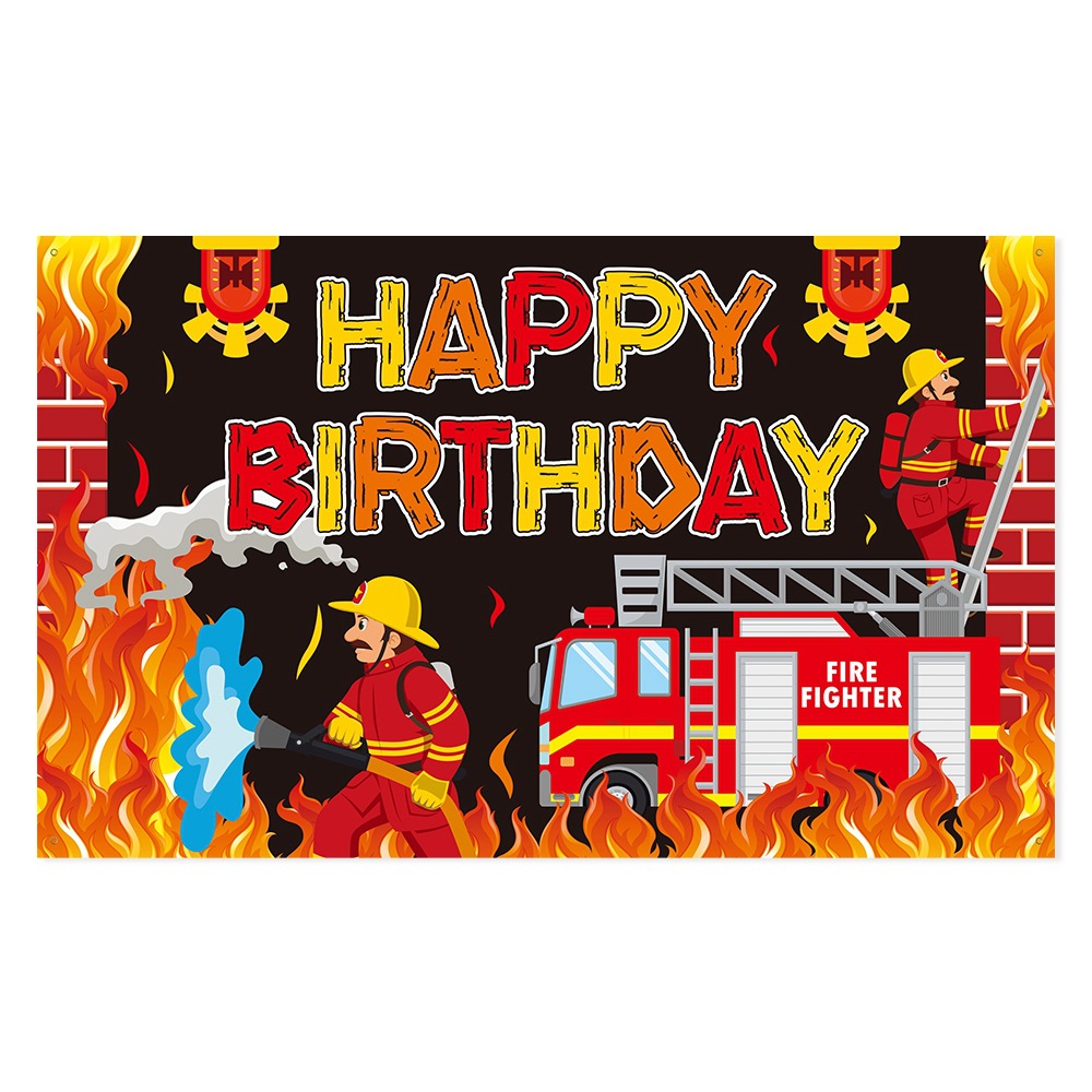 Nuevo tema de lucha contra incendios transfronterizo decoración de fiesta de cumpleaños bandera de dibujo decoración de cumpleaños bombero diseño de decoración de cumpleaños