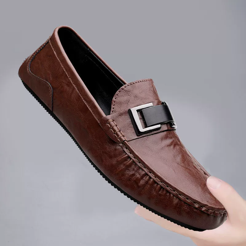 Мужские кожаные туфли 2025, дышащие, новые, мягкая кожа, ленивые туфли, на одной ноге, мягкая подошва, деловые повседневные кожаные туфли для мужчин