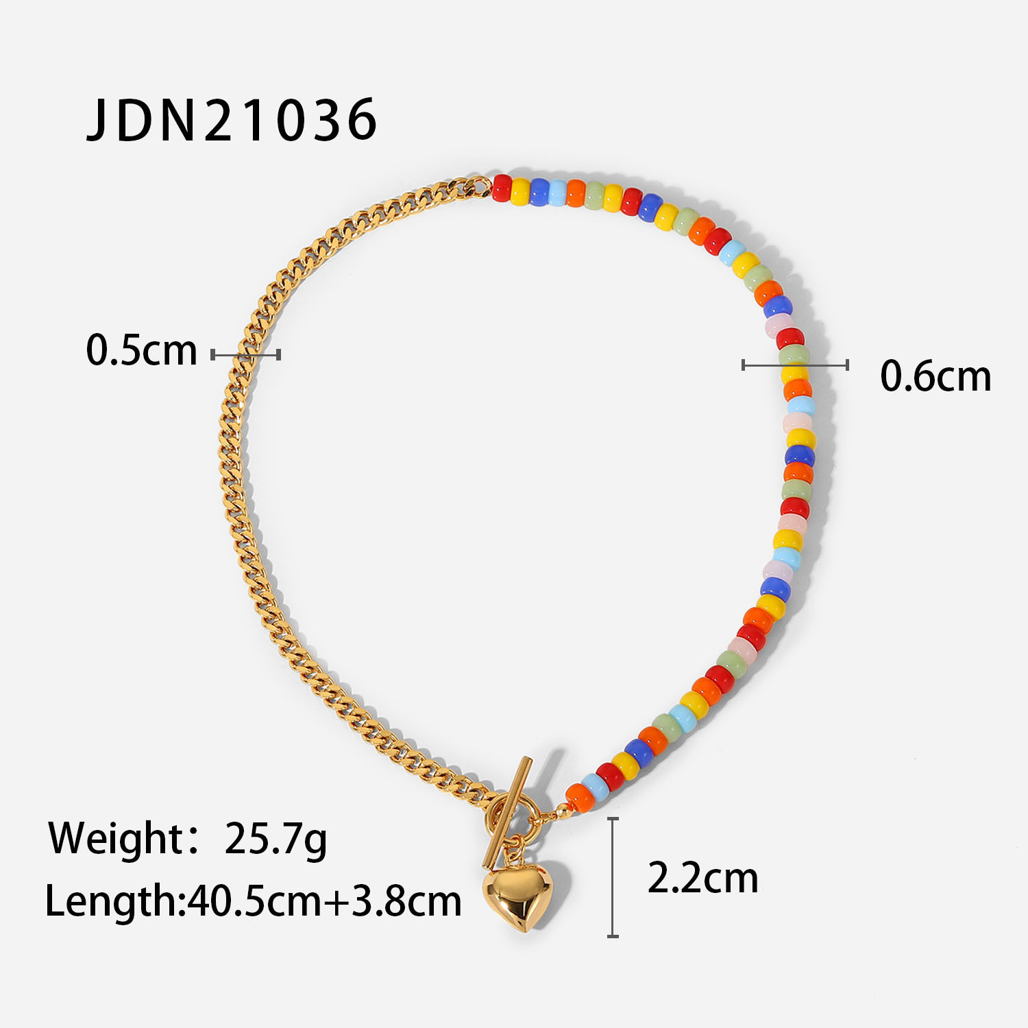 Ins Style Colorful Ceramic Beaded Stitching Cuban Link Chain 18k Gold Ot Buckle Love Pendant Stainless Steel Necklace Neck Accessories Female display picture 7