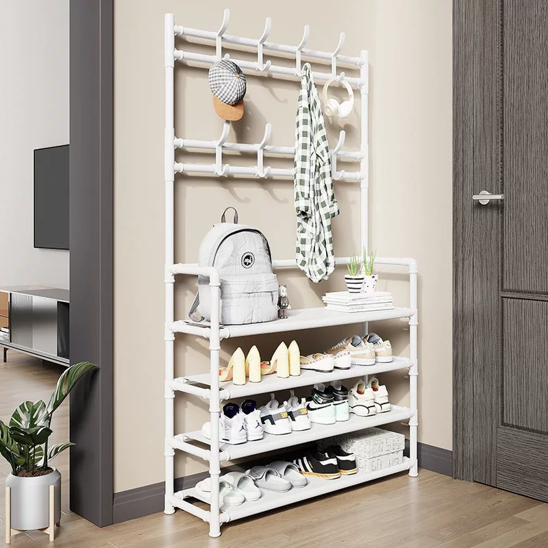 Easy-Install Iron Shoe and Coat Rack with Door, Multi-Layer Dustproof Storage Cabinet