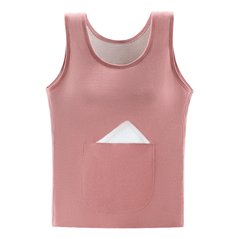 (2개) 새로운 가을과 겨울 원활한 벨벳 따뜻한 조끼 여성 벨트 더블 포켓 허리 따뜻한 벨리베이스 셔츠 가슴 패드 포켓 속옷