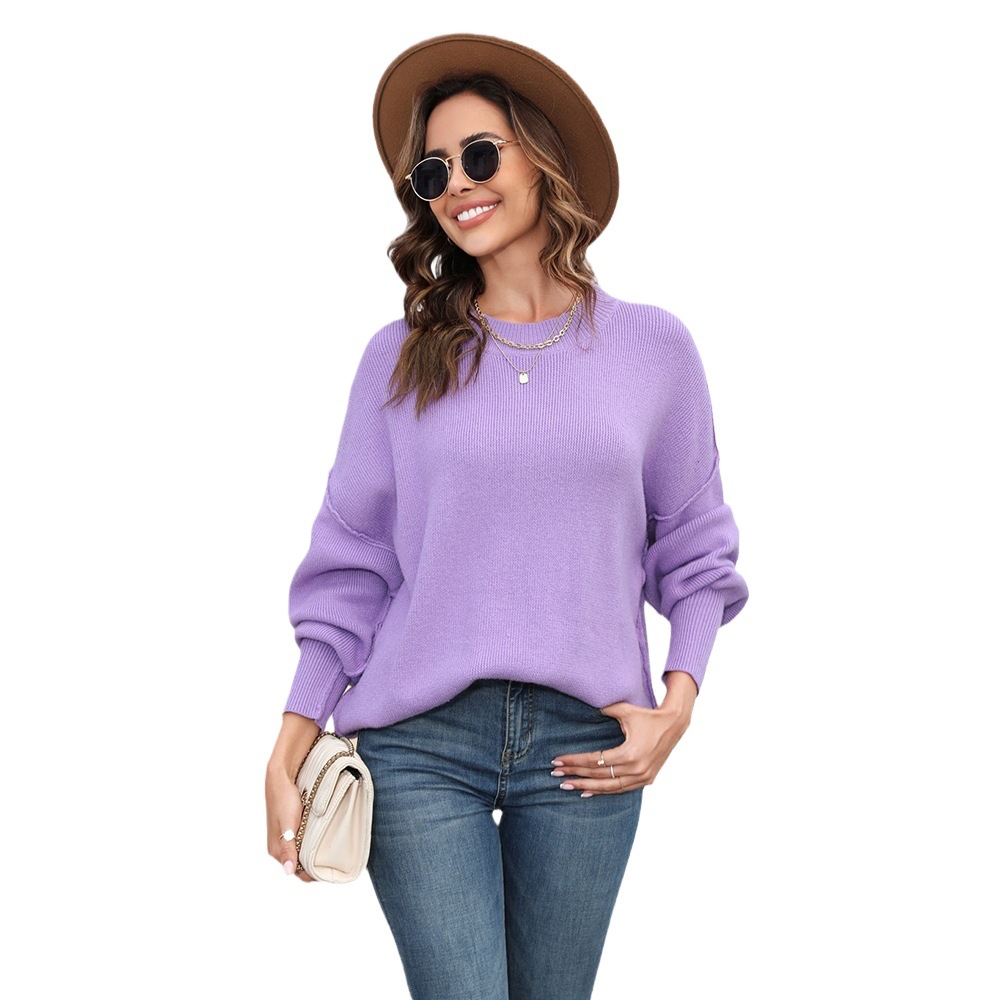 Suéter de Punto Holgado Informal de Talla Grande para Mujer, Color Sólido, Cuello Redondo, Primavera 2025, Nuevo en Amazon