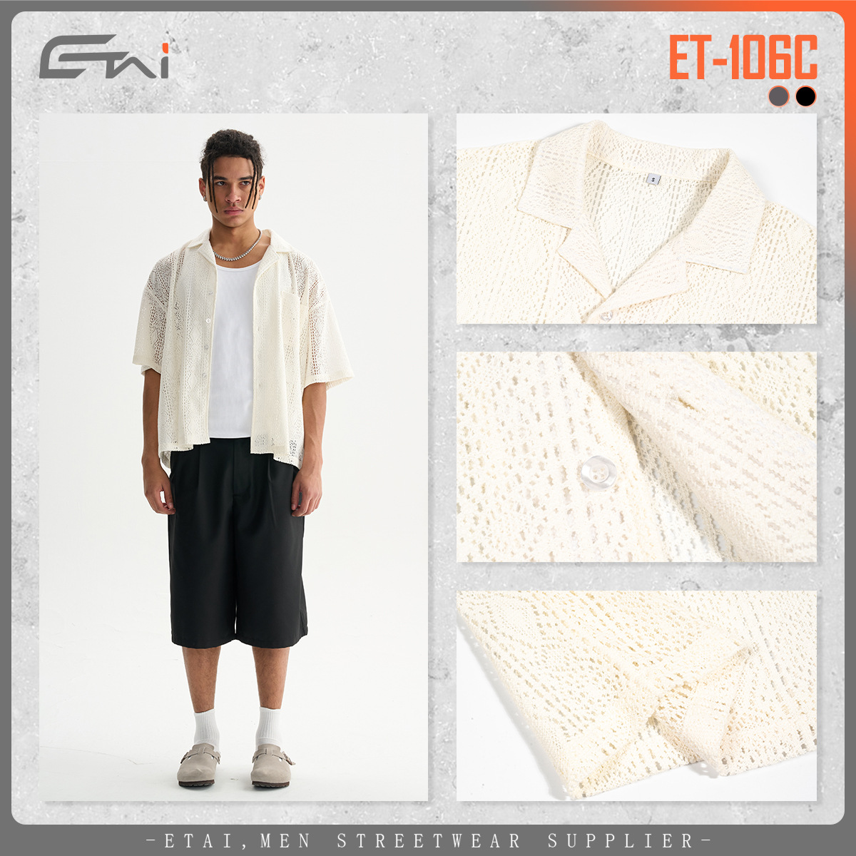 ETAI Hombre| Camisas de gancho de malla de moda de moda de verano de camisa de encaje casual de hombre