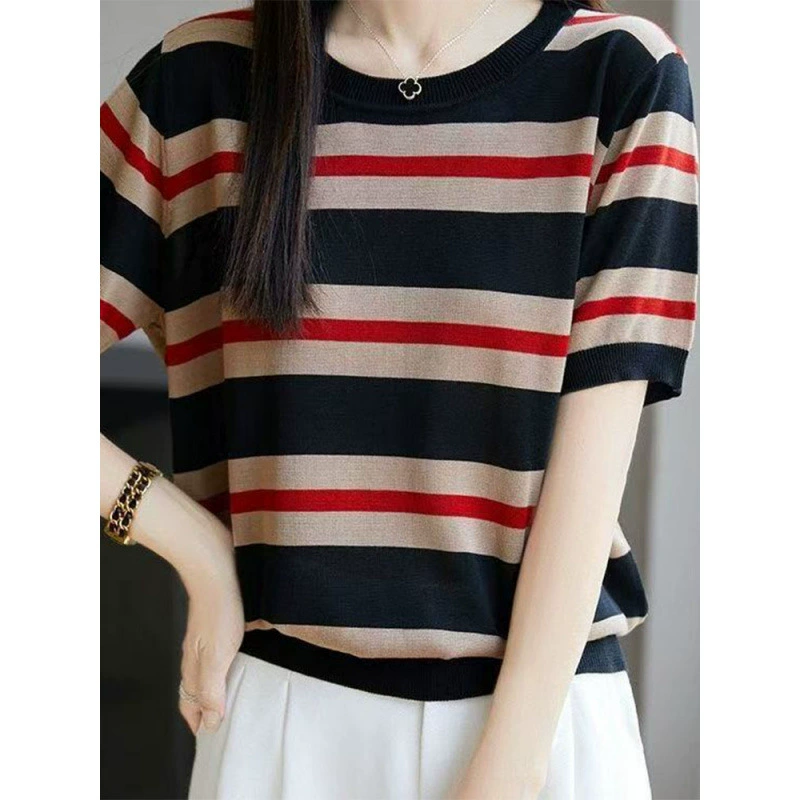 Silk knitted thin summer base short sleeve T-shirt