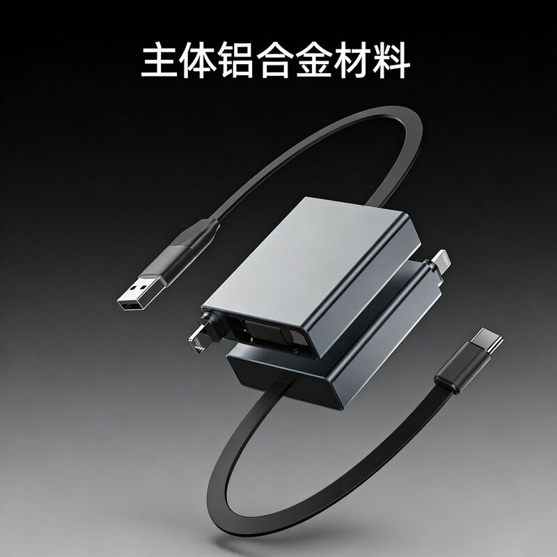 100W Super Fast Charging Retractable Data Cable Desktop Charger Single-Pull Aluminum Alloy Square Box Pd Charging Cable Type-C Gift 100W Super Fast Charging Retractable Data Cable Desktop Charger Single-Pull Aluminum Alloy Square Box Pd Charging Cable Type-C Gift