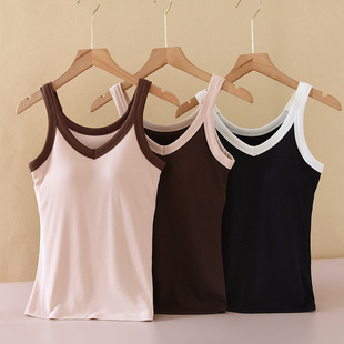 Women's Camisole with Chest Pad Summer Slim-fit Slimming Wear-free Bra One-piece Sleeveless Inner Knitted Top