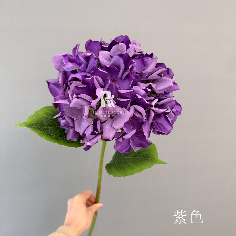 Flor de simulación de boda, flor de color púrpura oscuro, salsa, rosa púrpura, hortensia, flor falsa, decoración de boda, arreglo floral guiado a mano
