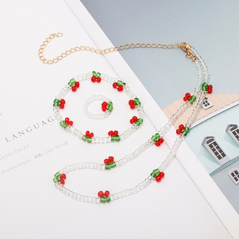 fashion crystal beaded necklace bracelet ring setpicture5