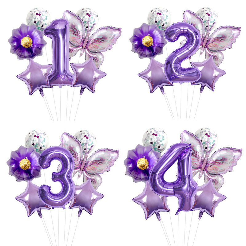 新品紫蝶花32インチデジタルアルミ膜バルーンセット子供诞生日パーティー装饰シーンアレンジ|undefined