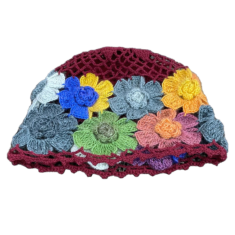 钩编毛线帽子女四季百搭棉线镂空拼花渔夫帽时尚休闲可爱手钩帽