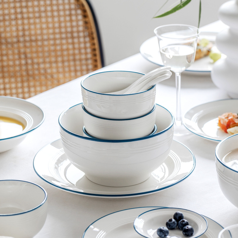 Pastoral simple ins estilo de cerámica de alta apariencia vajilla para el hogar tazón plato combinación plato tazón de arroz Gran Tazón de sopa