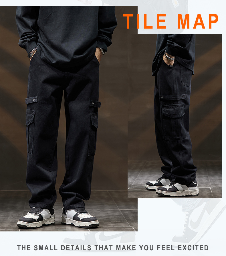 Cargo Jeans High Street Black Functional Style Cargo Pants Multi-pocket Straight Leg Casual Pants Men_viptrois.com