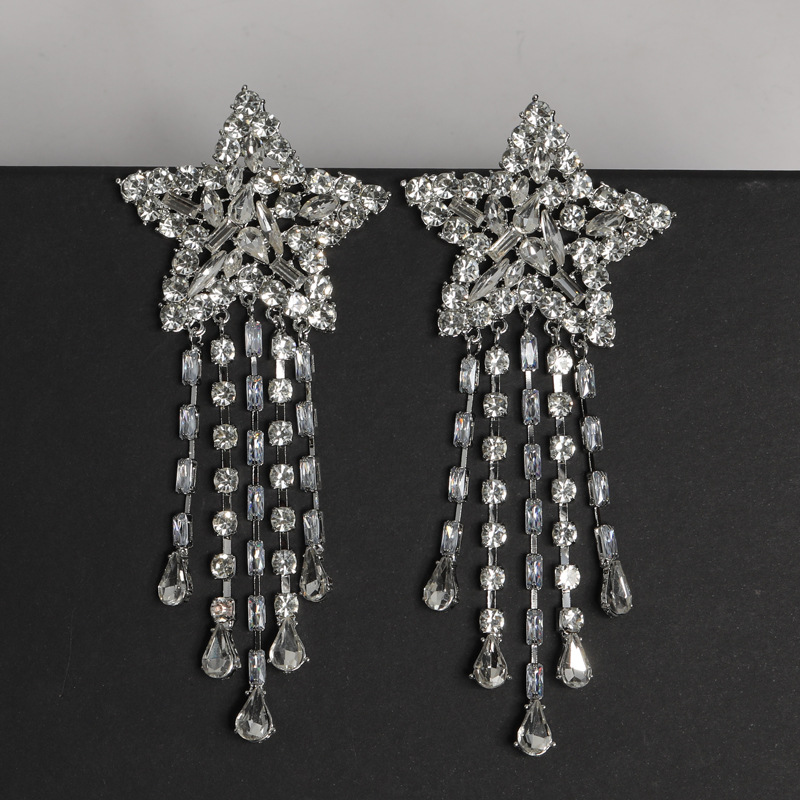 1 Pair Simple Style Star Plating Inlay Alloy Rhinestones Drop Earrings display picture 1