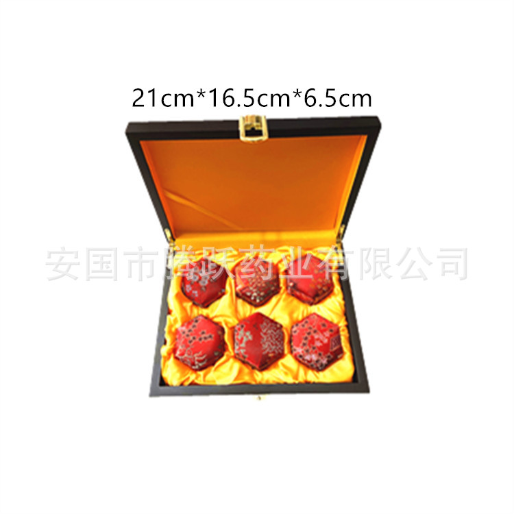 Antique Style Wooden Gift Box Set of 6 with Brocade Lining for Herbal Pills Jewelry and Keepsake Storage specifications