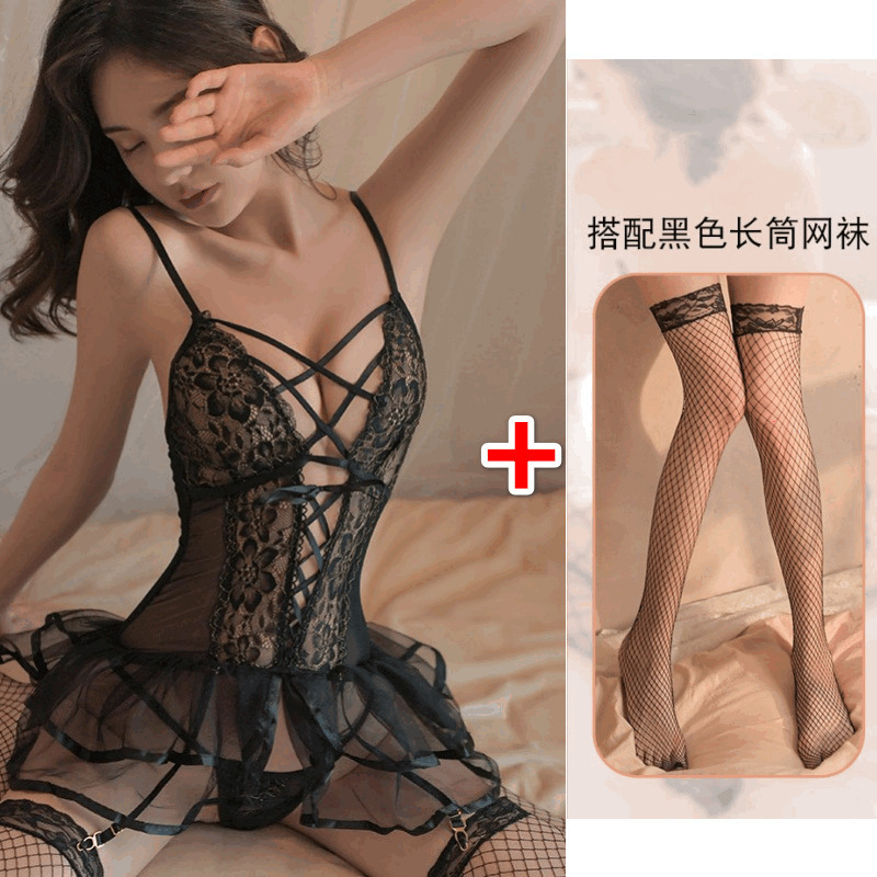 2304 블랙 + 블랙 망사 스타킹