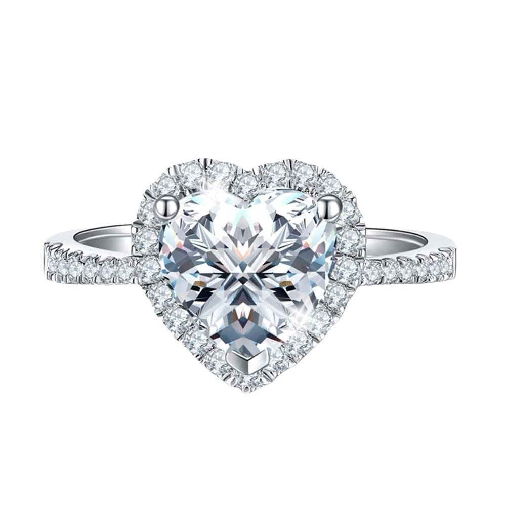 Classic white zirconium heart shaped, fashionable ring with stone, simple and elegant design